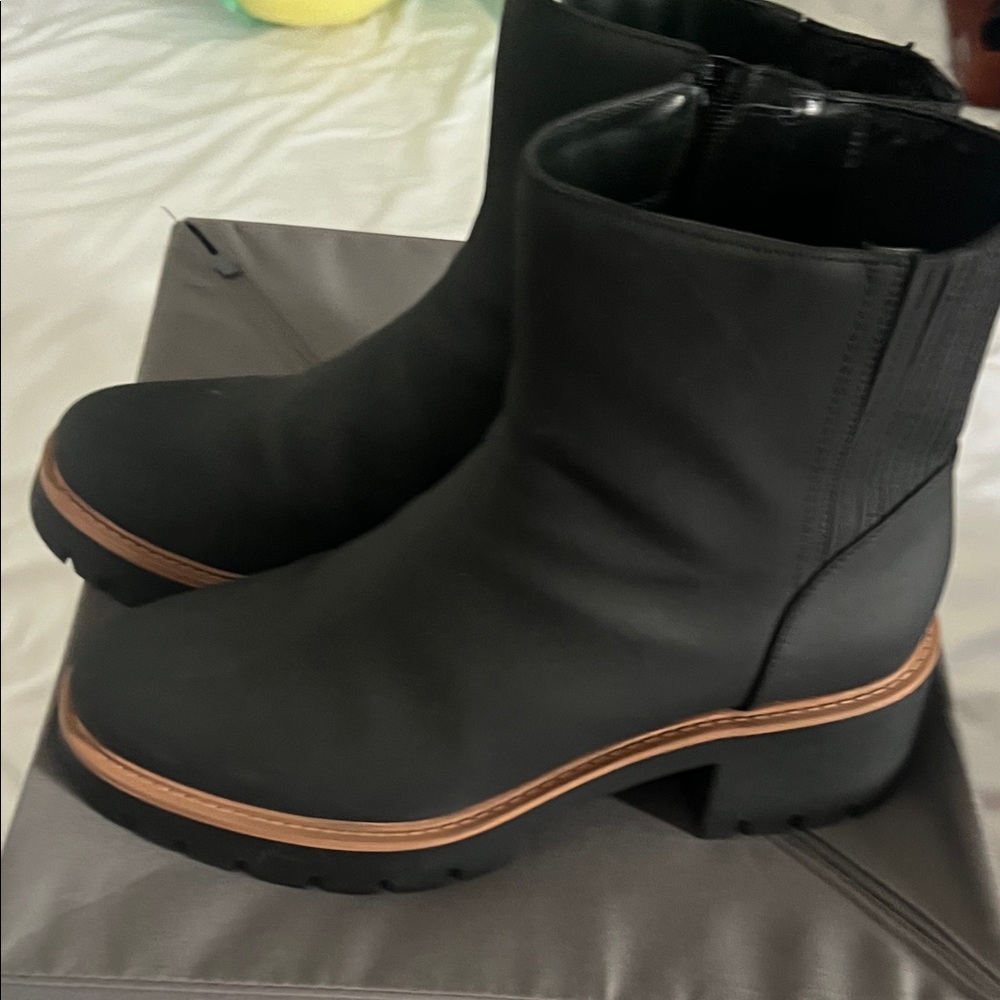 a.n.a Black Ankle Booties with Brown Trim